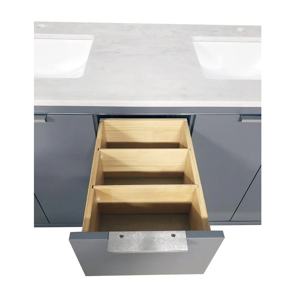 Amelie 60 in Double Sink Bathroom Vanity in Grey with Carrara White Marble Countertop