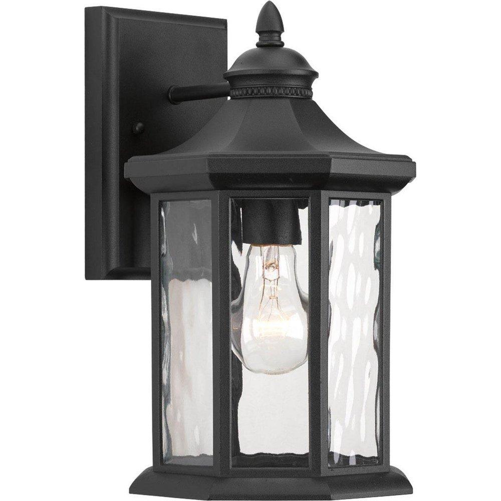 Progress Lighting Edition 1-Light 100W 13 in. Outdoor Wall Sconce with Water Glass Shade in Black