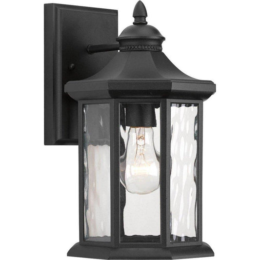 Progress Lighting Edition 1-Light 100W 13 in. Outdoor Wall Sconce with Water Glass Shade in Black
