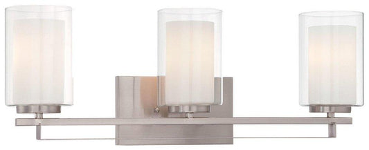 Minka Lavery Parsons Studio 3-Light Bath in Brushed Nickel with Clear and Etched White Glass