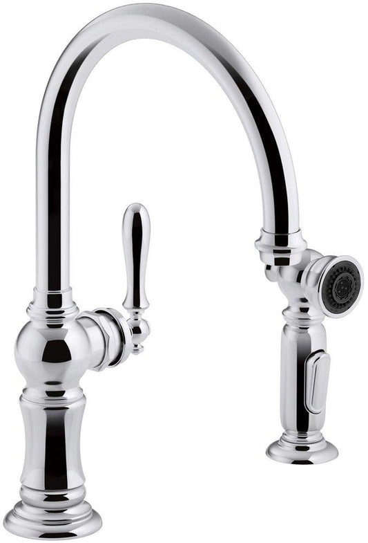KOHLER Artifacts® Single Handle Kitchen Faucet with Side Spray in Polished Chrome