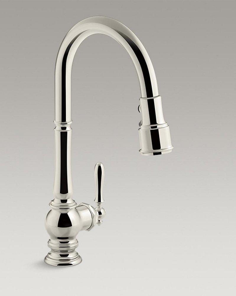 KOHLER Artifacts® Single Handle Pull Down Kitchen Faucet in Vibrant® Polished Nickel