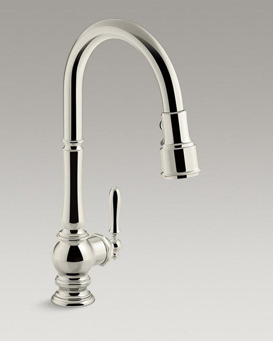 KOHLER Artifacts® Single Handle Pull Down Kitchen Faucet in Vibrant® Polished Nickel