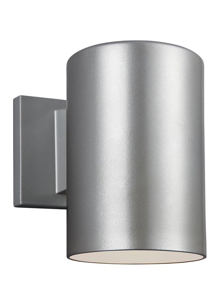 Visual Comfort & Co. Studio Outdoor Cylinder Collection 7-1/4 in. 65W 1-Light Medium E-26 Extended Outdoor Wall Sconce in Painted Brushed Nickel