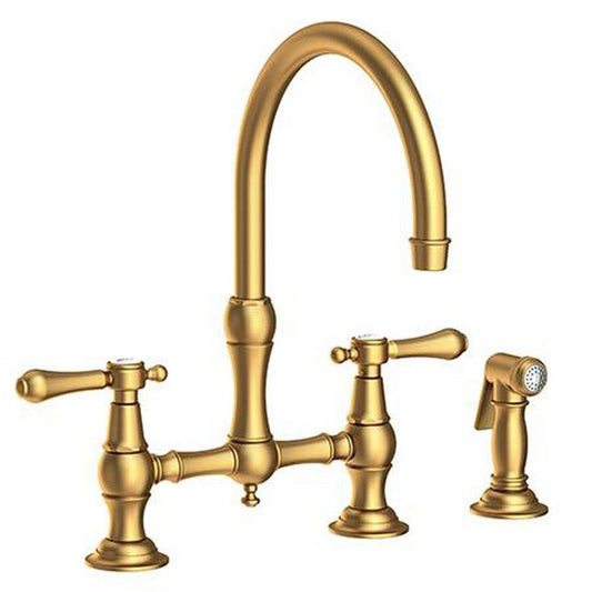 Newport Brass Chesterfield Two Handle Bridge Kitchen Faucet with Side Spray in Satin Bronze - PVD