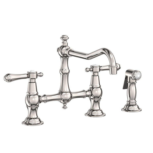 Newport Brass Chesterfield Two Handle Bridge Kitchen Faucet with Side Spray in Polished Nickel - Natural