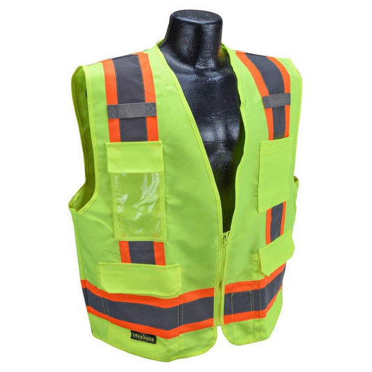 Radians Radwear™ Surveyor Heavy Duty Solid Twill Safety Vest Class 2 Hi-Viz Green Large