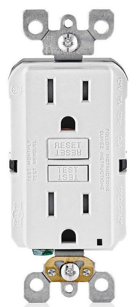 LEVITON SmartlockPro® 15A 125V Duplex Tamper-Resistant GFCI Outlet in White with LED Indicator Light