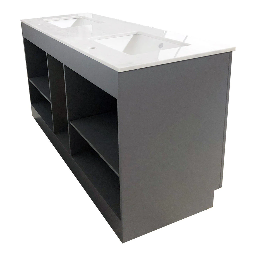 Amelie 60 in Double Sink Bathroom Vanity in Grey with Carrara White Marble Countertop