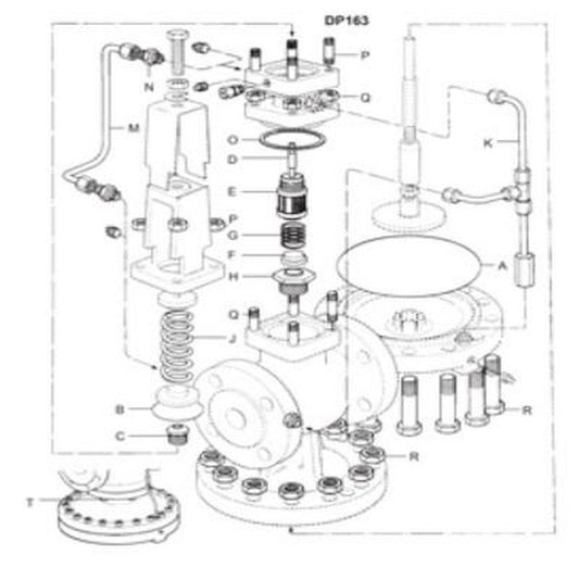1/2"LC, 1/2", 3/4", 1", 1-1/4", 1-1/2", 2", 3" DP163 Pilot Operated Pressure Regulator Pilot Diaphragm, B
