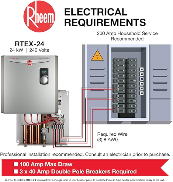 Rheem RTEX-24 Tankless Electric Water Heater (24kW, 240V)