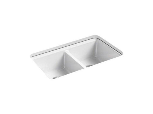 KOHLER Riverby® 33 in. Undermount Cast Iron Double Bowl Kitchen Sink in White