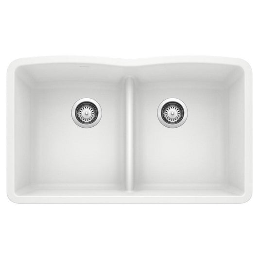 BLANCO Diamond 32 in. Undermount Silgranit Double Bowl Kitchen Sink in White