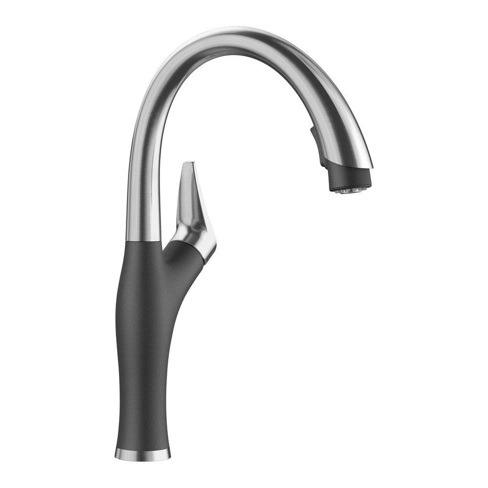 BLANCO Artona Single Handle Pull Down Kitchen Faucet in PVD Steel with Anthracite
