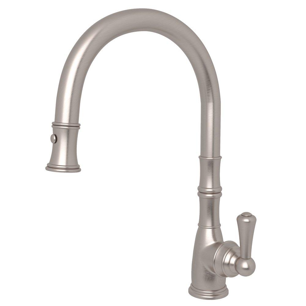 Perrin & Rowe® Georgian Era™ Single Handle Pull Down Kitchen Faucet in Satin Nickel