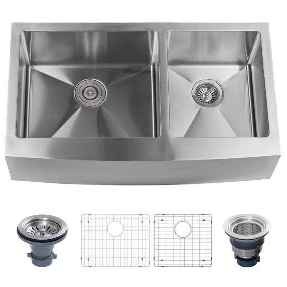 35-7/8 in. Farmhouse Stainless Steel Double Bowl Kitchen Sink