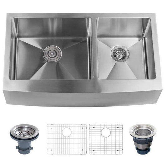 35-7/8 in. Farmhouse Stainless Steel Double Bowl Kitchen Sink