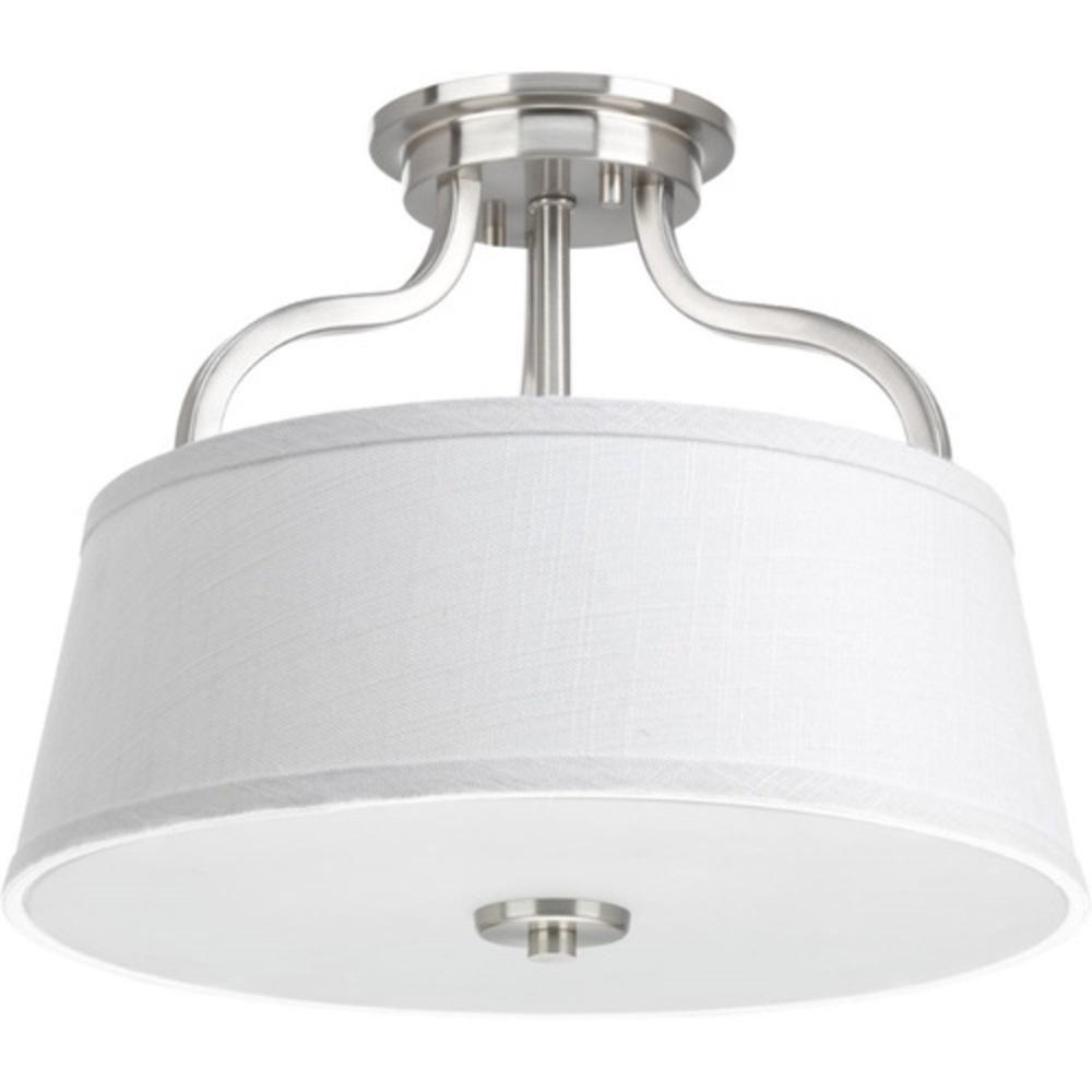 Progress Lighting Arden 100W 2-Light Semi-Flush Mount Ceiling Fixture with Medium E-26 Base in Brushed Nickel