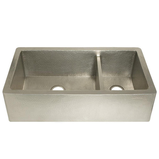 Native Trails Farmhouse 40 in. Undermount Farmhouse Copper Double Bowl Kitchen Sink in Brushed Nickel