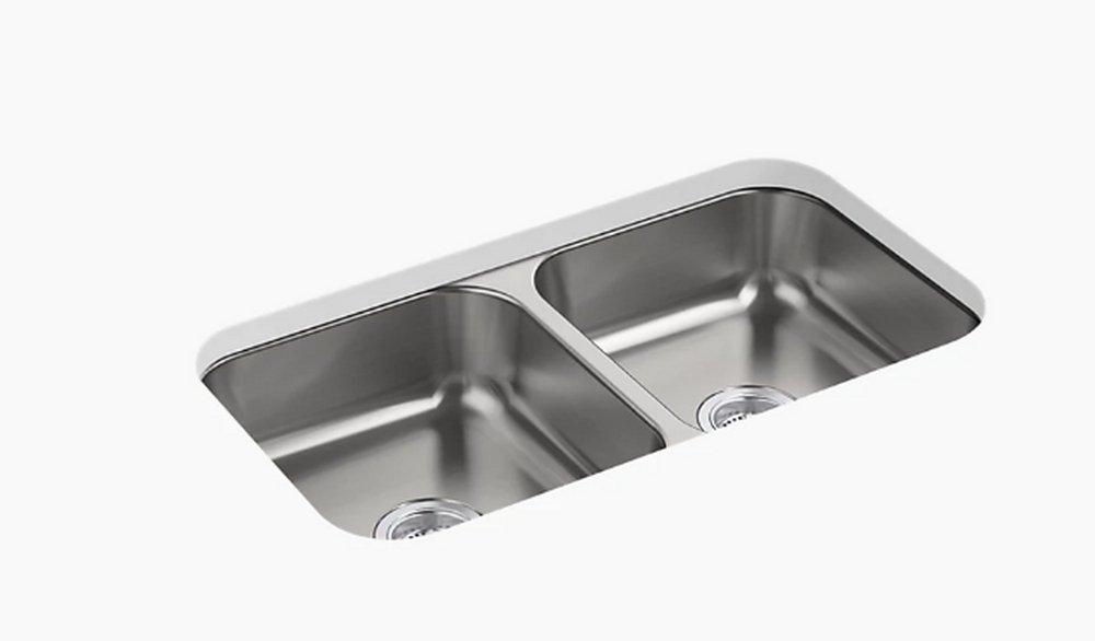 Sterling McAllister® 32 in. Undermount Stainless Steel Double Bowl Kitchen Sink in Luster Stainless Steel