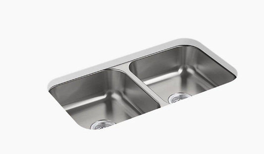 Sterling McAllister® 32 in. Undermount Stainless Steel Double Bowl Kitchen Sink in Luster Stainless Steel