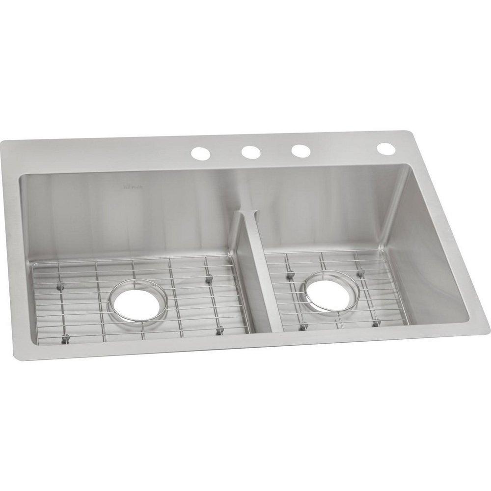 Elkay Crosstown® 33 in. Dual Mount Stainless Steel Double Bowl Kitchen Sink in Polished Satin
