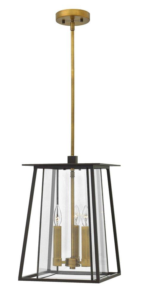 60W 3-Light Candelabra E-12 Incandescent Outdoor Pendant in Buckeye Bronze with Heritage Brass