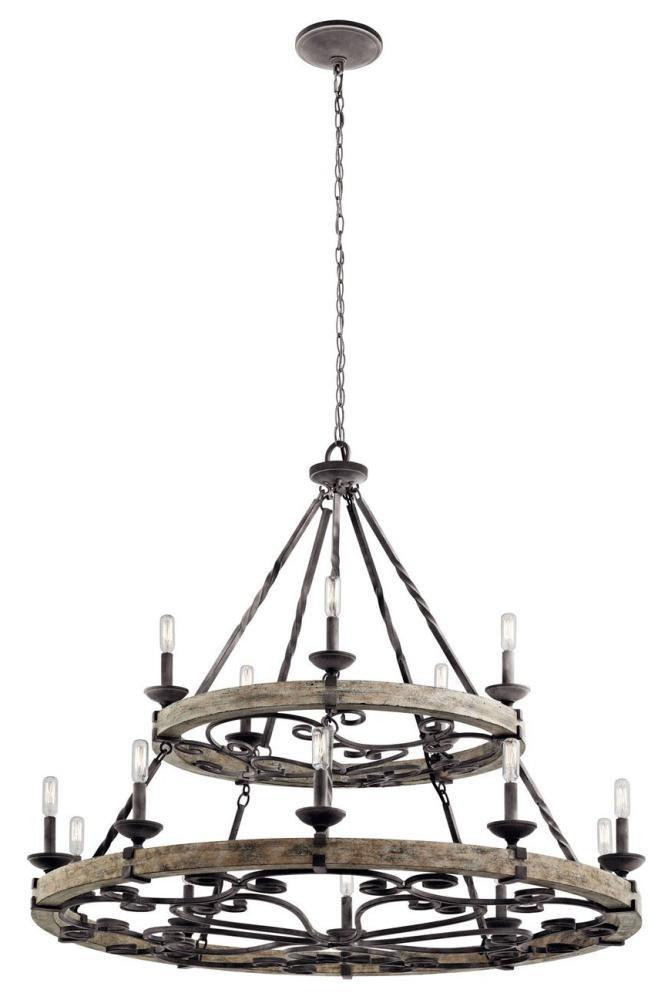 Kichler Lighting Taulbee 60W 15-Light Candelabra E-12 Incandescent Chandelier in Weathered Zinc