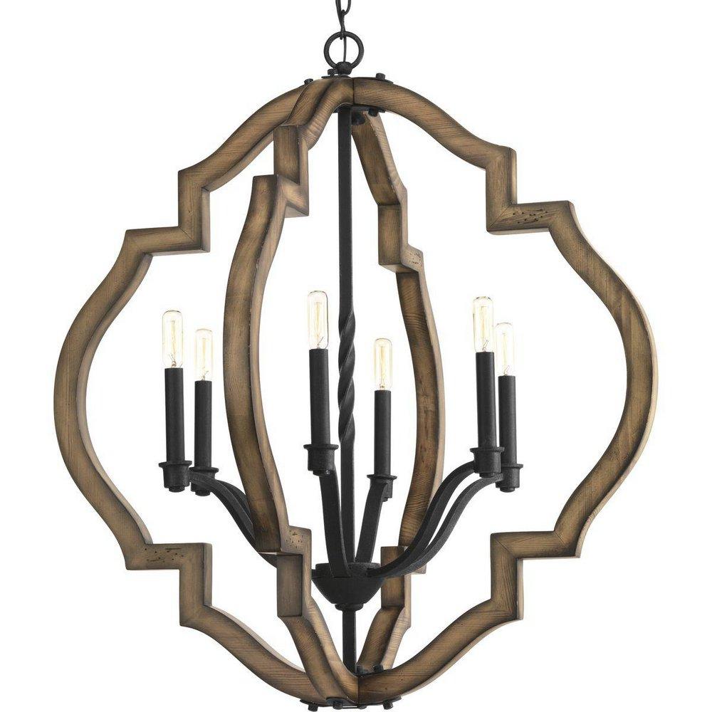 Progress Lighting Spicewood 30 in. 6-Light Candelabra E-12 Base Chandelier in Gilded Iron