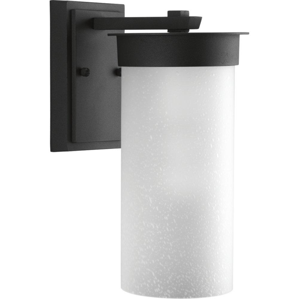 Progress Lighting Hawthorne Collection 8-3/8 in. 100W 1-Light Outdoor Wall Sconce with Etched Seeded Glass in Black