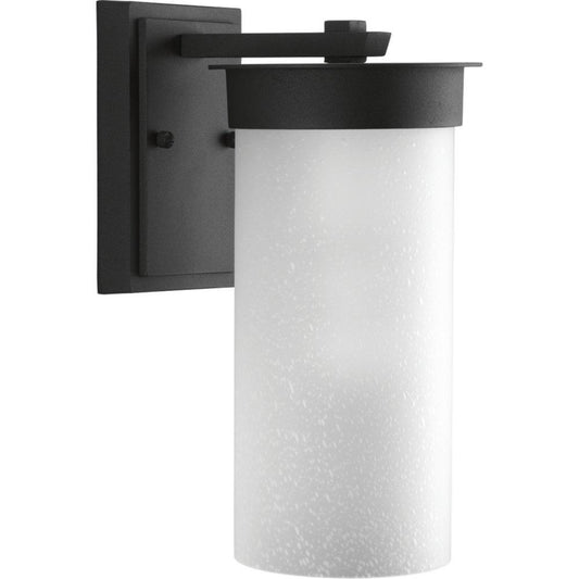 Progress Lighting Hawthorne Collection 8-3/8 in. 100W 1-Light Outdoor Wall Sconce with Etched Seeded Glass in Black