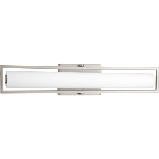 Progress Lighting Frame 3-3/8 in. 35W 1-Light Linear Vanity with Etched White Glass in Brushed Nickel