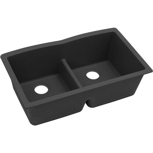 Elkay Quartz Classic® 33 in. Undermount Composite Double Bowl Kitchen Sink in Black