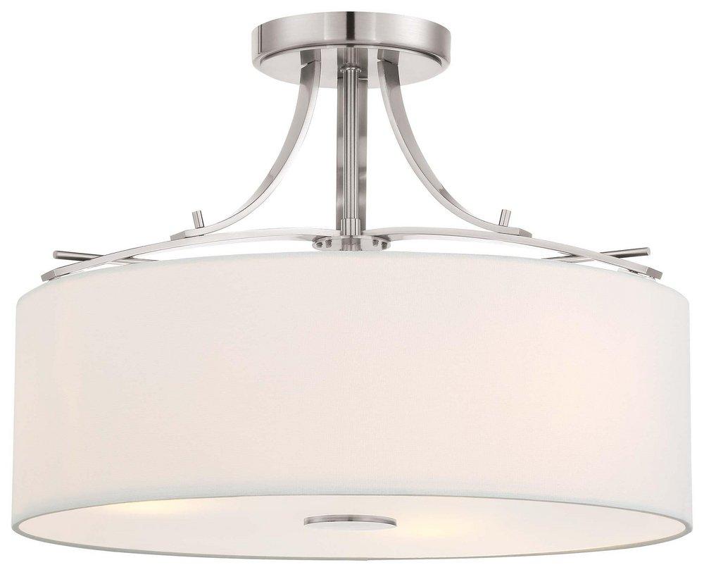 Minka Lavery Poleis 60W 3-Light Medium E-26 16.5 in. Wide Semi-Flush Ceiling Fixture with Fabric Shaden in Brushed Nickel