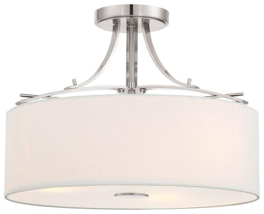 Minka Lavery Poleis 60W 3-Light Medium E-26 16.5 in. Wide Semi-Flush Ceiling Fixture with Fabric Shaden in Brushed Nickel