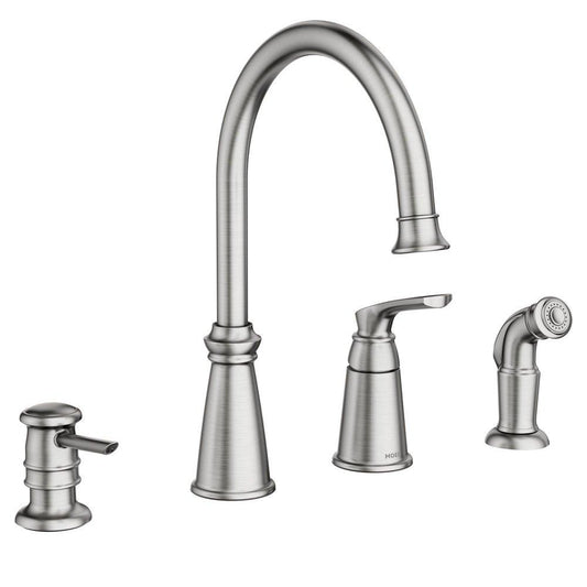 Moen Whitmore™ Single Handle High Arc Kitchen Faucet with Side Spray and Soap Dispenser in Spot Resist™ Stainless