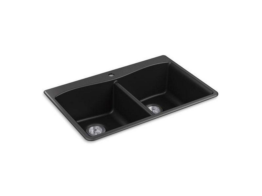 KOHLER Kennon® 33 in. Dual Mount Neoroc Double Bowl Kitchen Sink in Matte Black