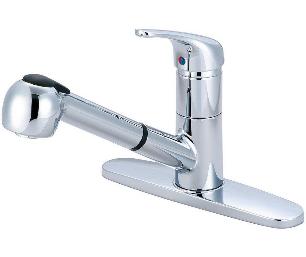 Olympia Faucets Elite Series Single Handle Pull Out Kitchen Faucet in Polished Chrome