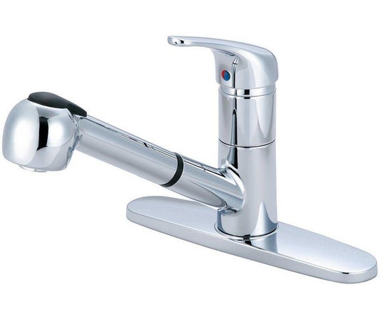 Olympia Faucets Elite Series Single Handle Pull Out Kitchen Faucet in Polished Chrome