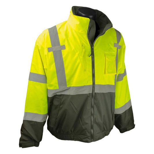Radians Radwear™ Class 3 Deluxe Three-in-One Bomber Jacket with Removable Fleece Jacket Hi-Viz Green 4XL