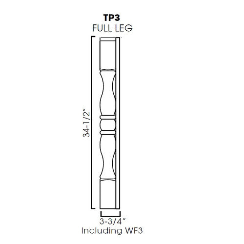 AW-TP3/WF34-1/2" ( (AW-GW-TW-PW) Full leg 3"Wx3"Dx34-1/2"H with 3" Wall Filler )