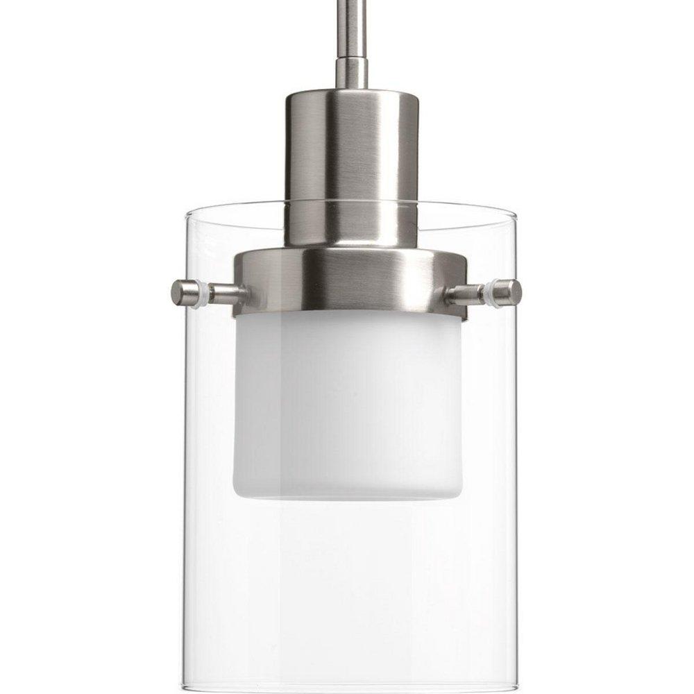 Progress Lighting Moderna 5-3/4 in. 1-Light LED Mini Pendant with Clear and Etched White Glass in Brushed Nickel