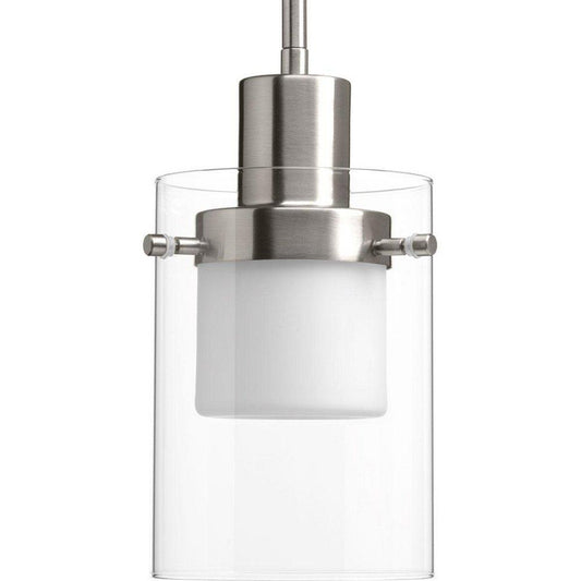Progress Lighting Moderna 5-3/4 in. 1-Light LED Mini Pendant with Clear and Etched White Glass in Brushed Nickel