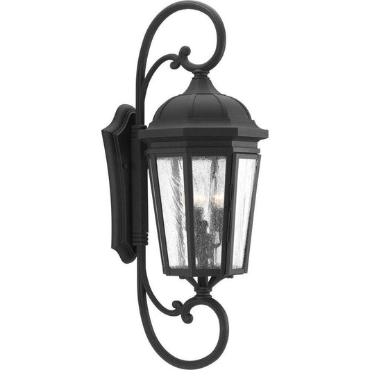Progress Lighting Verdae 3-Light 60W Medium E-26 Outdoor Wall Sconce with Clear Seeded Glass Panels in Black