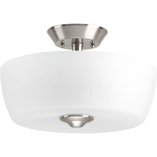 Progress Lighting Leap 100W 2-Light Semi-Flush Mount Ceiling Fixture with Medium E-26 Base in Brushed Nickel