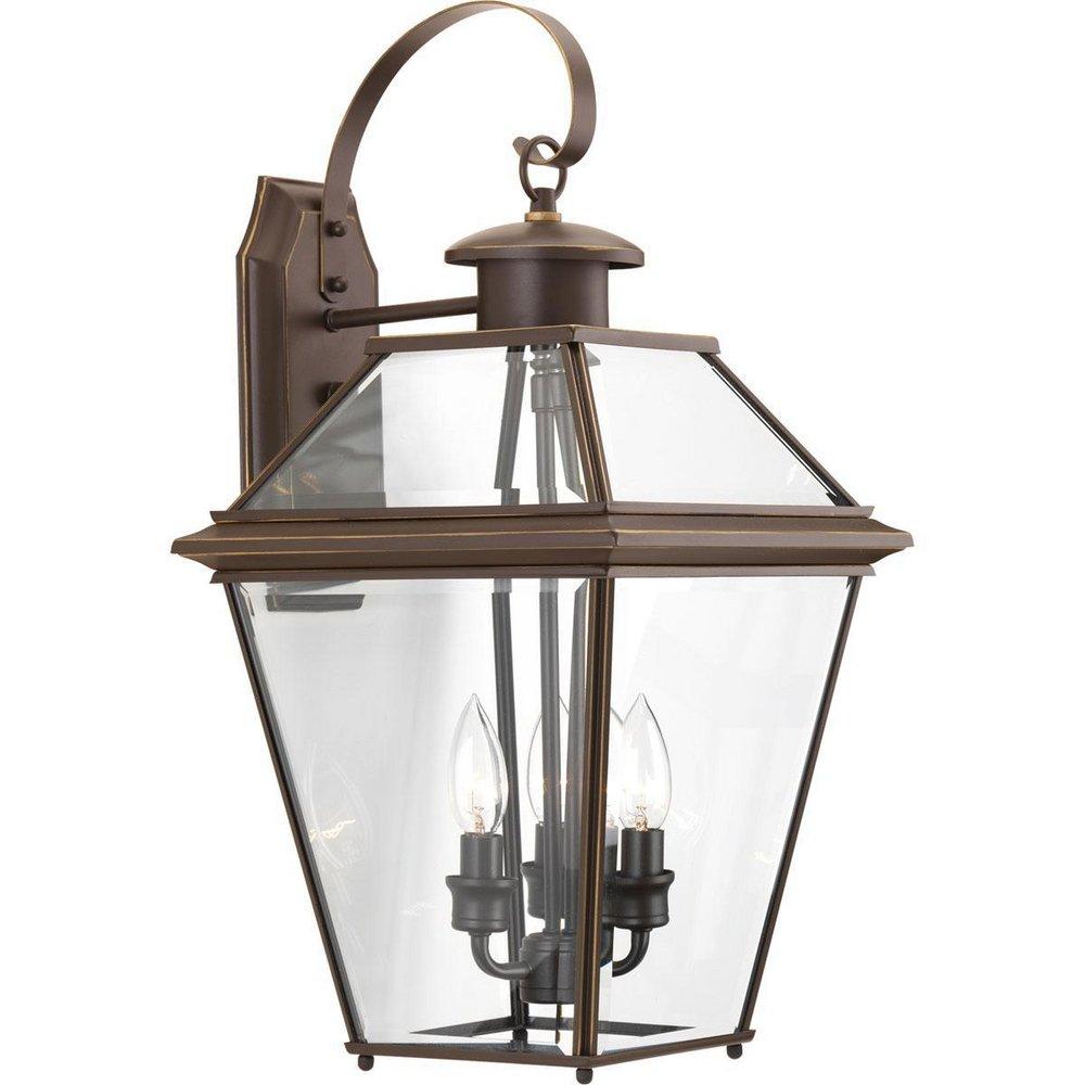 Progress Lighting Burlington 3-Light 60W Up Lighting Large Wall Lantern in Antique Bronze