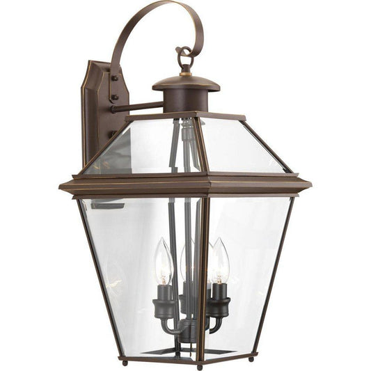 Progress Lighting Burlington 3-Light 60W Up Lighting Large Wall Lantern in Antique Bronze