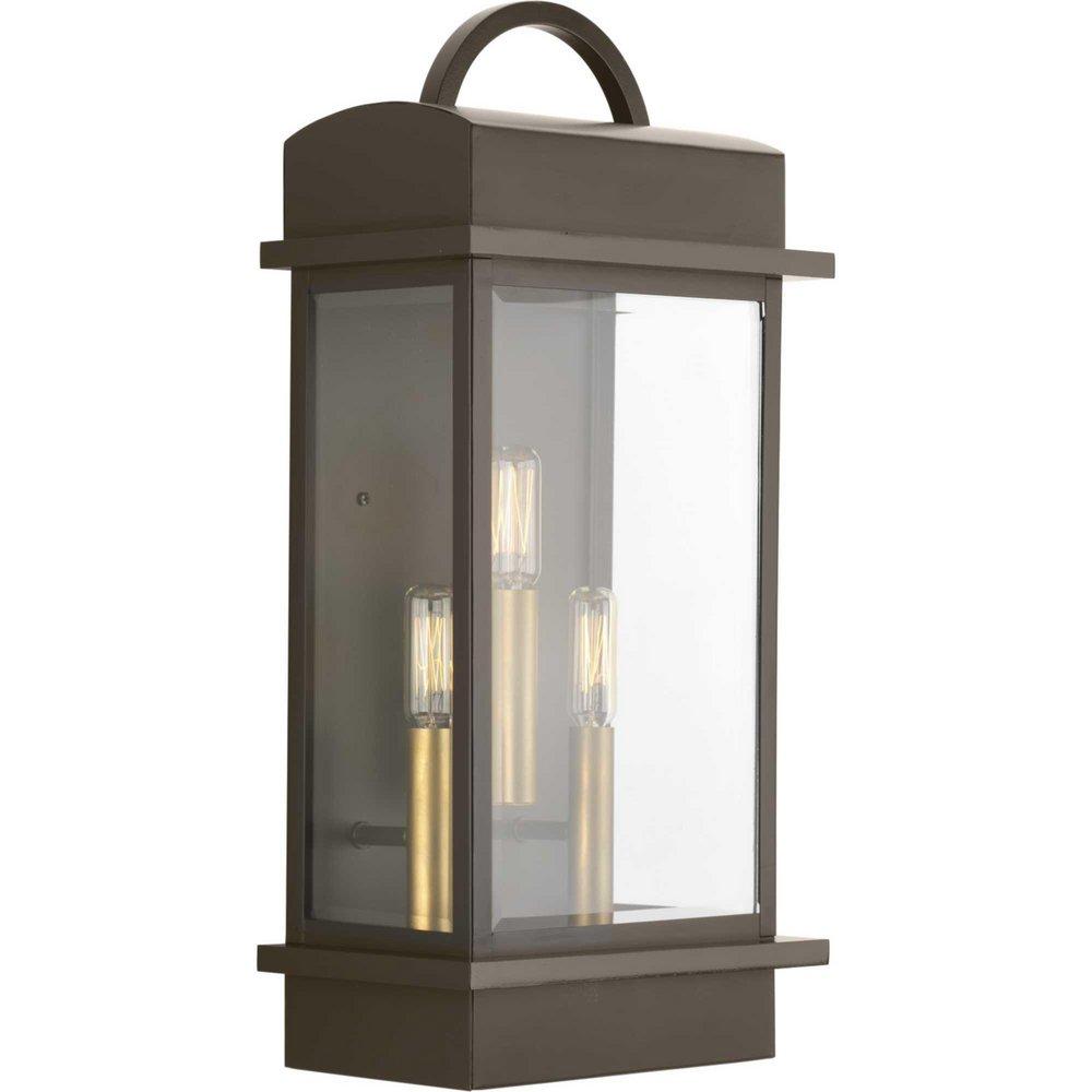 Progress Lighting Santee 3-Light 60W Up Lighting Large Wall Lantern in Antique Bronze