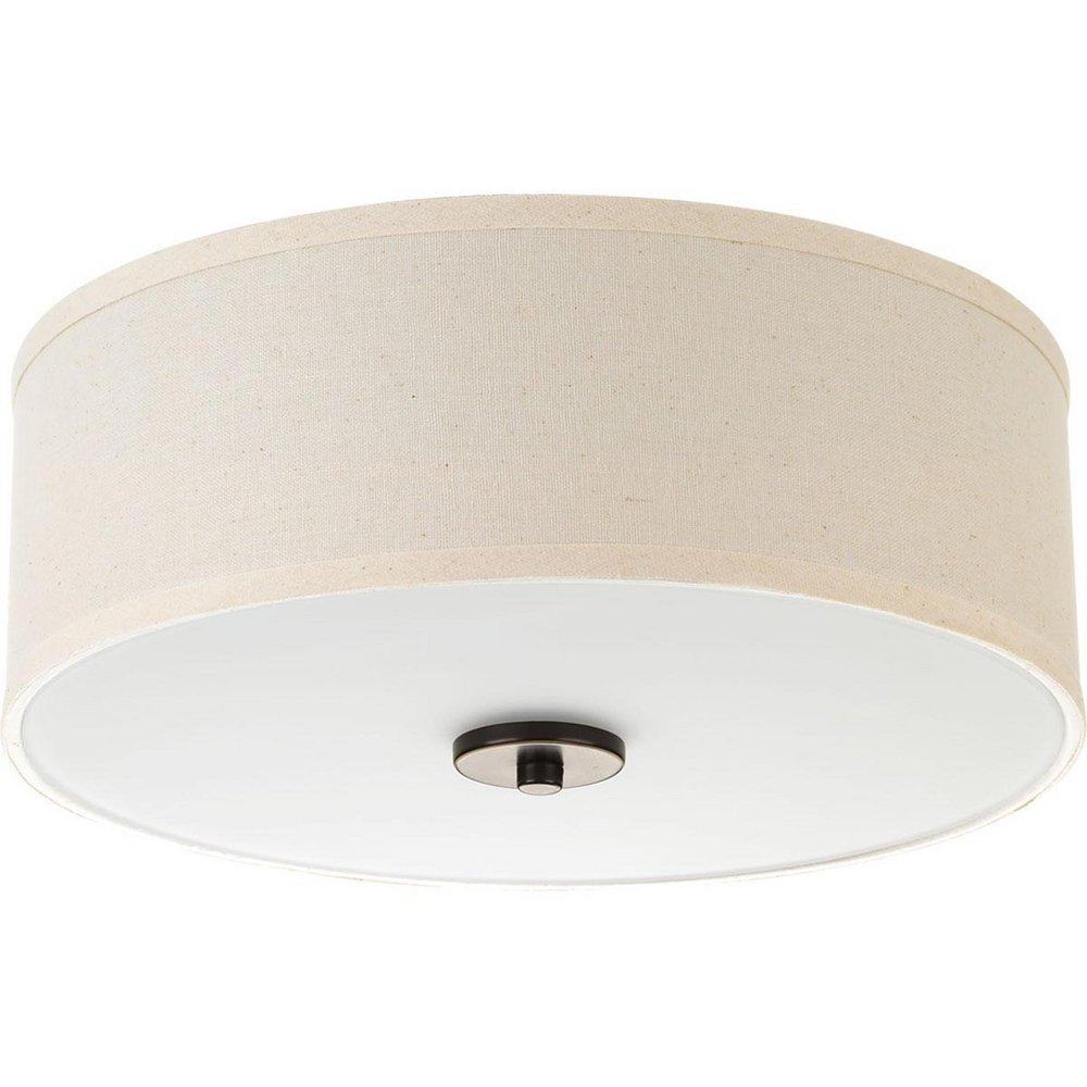 Progress Lighting Inspire 17W 1-Light LED Ceiling Light with Fabric Shade Linen and Etched in Antique Bronze