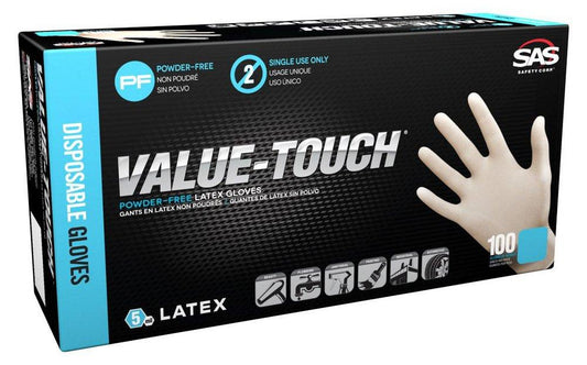 SAS Safety Value-Touch® XL Powder-Free Latex Disposable Glove, Pack of 100